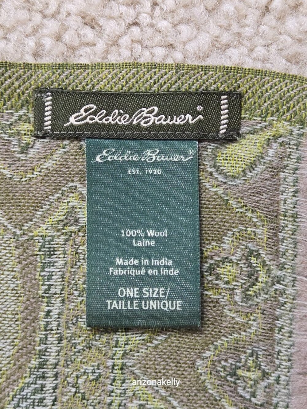 Eddie Bauer 100% Wool Woven Scarf Green - Picture 2 of 10